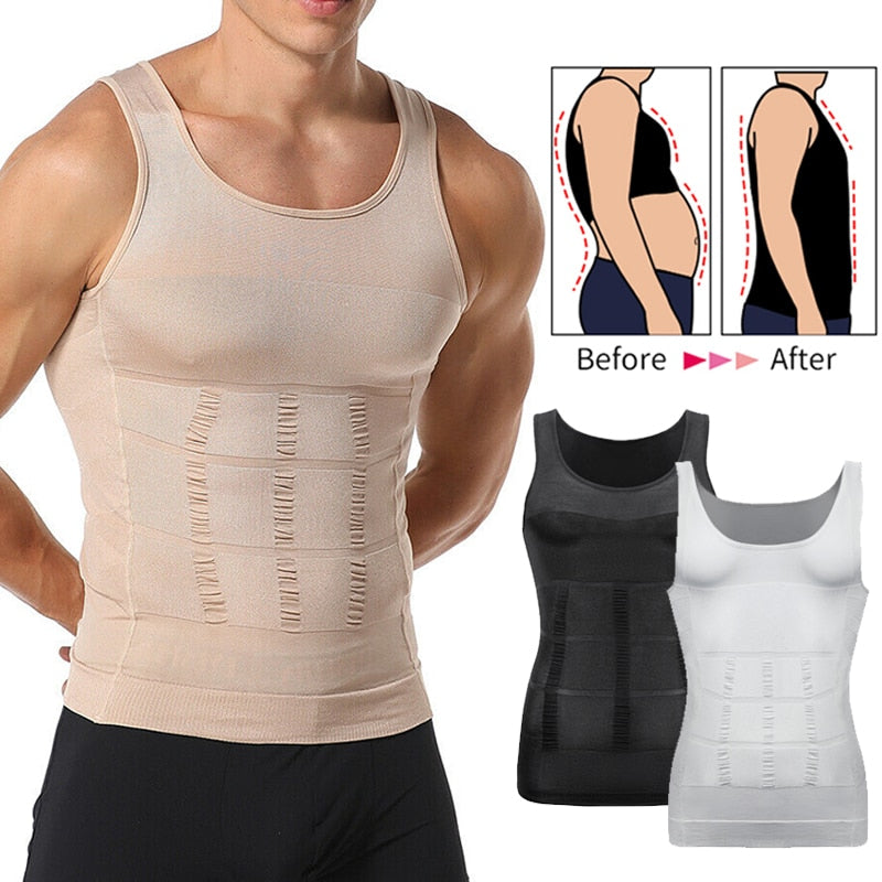 Mens Slimming Body Shaper Vest Shirt Abs Abdomen Slim Gym Workout Tumm